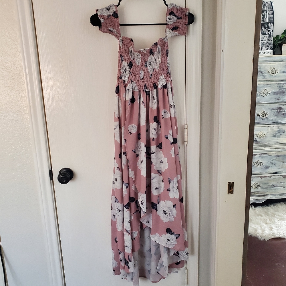Light Pink Maxi Dress with Roses Small